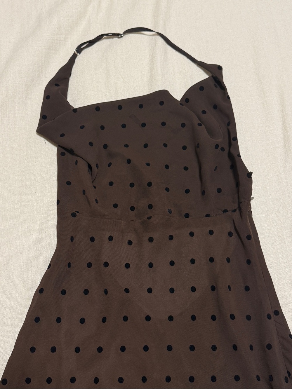 Zara Brown Polka-Dot Halter Dress with Draped Back - Picture 4 of 6